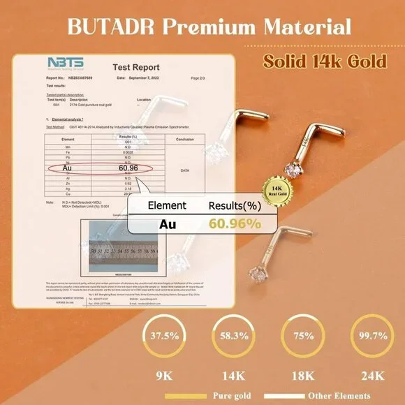 14K Gold Nose Studs with CZ, Hypoallergenic, 1.5-3MM, Unisex Jewelry - Picture 2 of 7